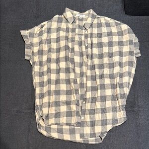 Madewell Cream and Gray Plaid Shirt